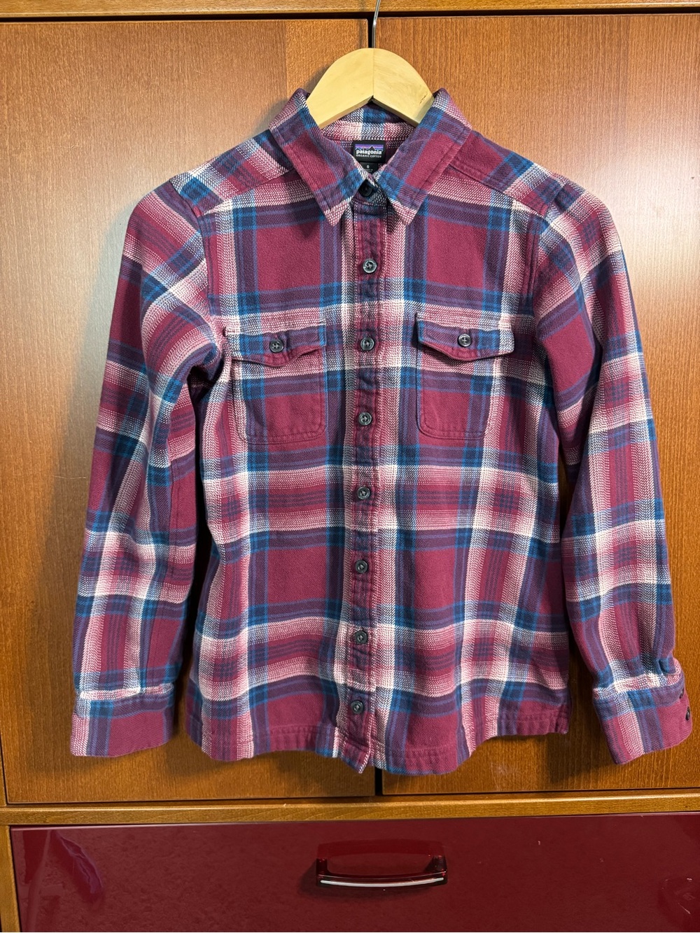 Patagonia Plaid Button-Up Shirt - Burgundy Blue
